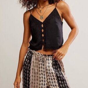 Free People Pieces of You Black Lace-Trim Camisole Tank